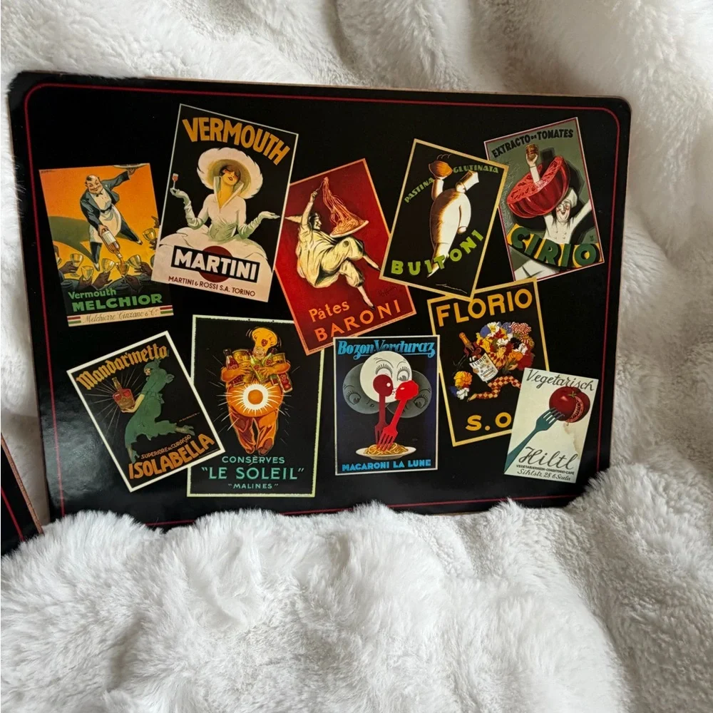 Vintage Pottery Barn Trays with Retro Labels.